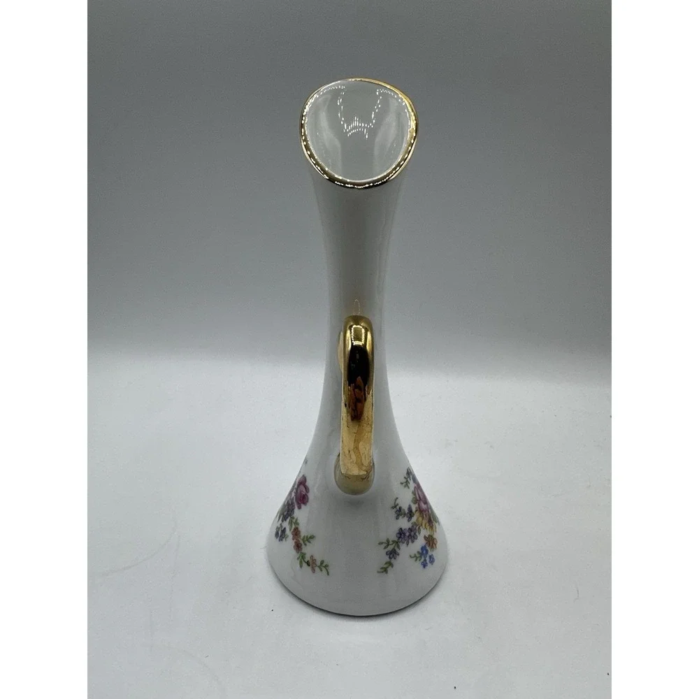 Porcelanas Guillen Madrid Porcelain Bud Vase‎ White Floral Gold Handle Spain